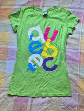 Vibrant Green 'Quebec' Tee with Colorful Letters